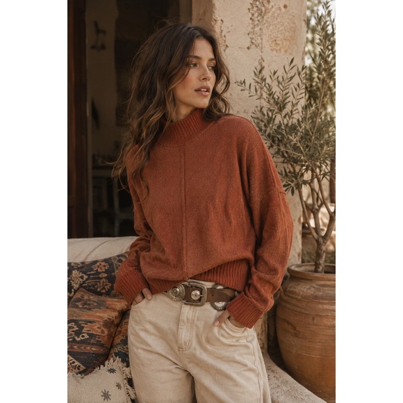 NATURAL LIFE Sweaters - Natural Life Super Soft Eyelash Knit Mock Neck Sweater Rust Orange XL